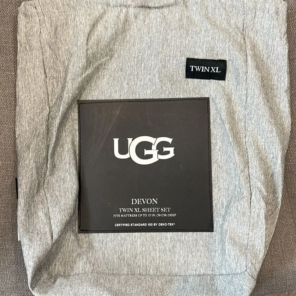 UGG®Devon 200-Thread-Count Twin XL Sheet Set in Gray Heather